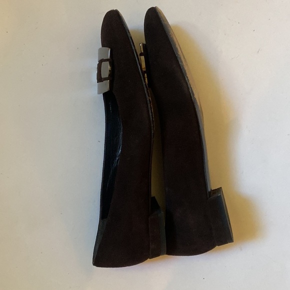 Stuart Weitzman Brown Suede Flats with Silver Metal Buckle Trim, Size 8 #281 - Picture 11 of 13